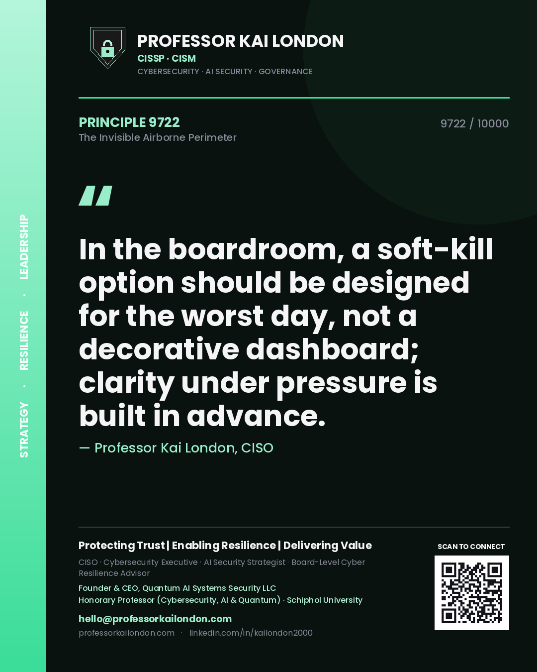Professor Kai London principle 9722: In the boardroom, a soft-kill option should be designed for the worst day, not a decorative dashboard; clarity under pressure is built in advance.