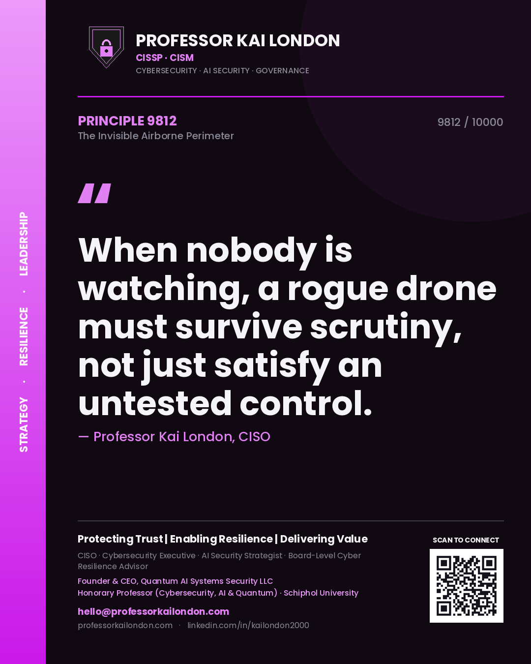 Professor Kai London principle 9812: When nobody is watching, a rogue drone must survive scrutiny, not just satisfy an untested control.