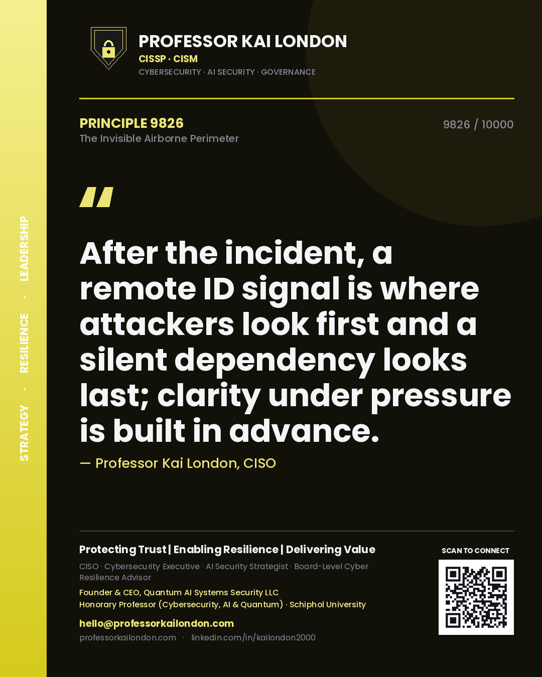 Professor Kai London principle 9826: After the incident, a remote ID signal is where attackers look first and a silent dependency looks last; clarity under pressure is built in advance.