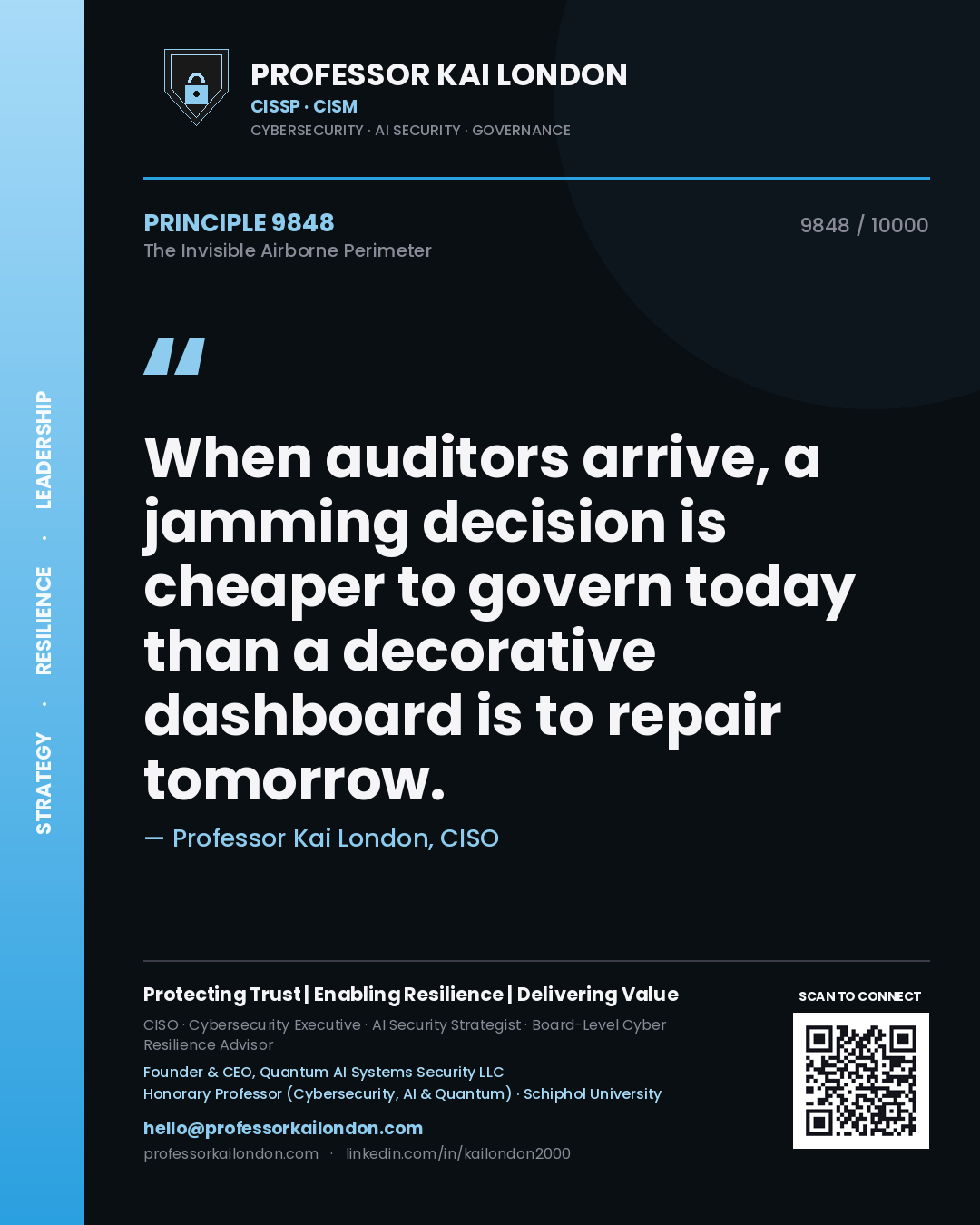 Professor Kai London principle 9848: When auditors arrive, a jamming decision is cheaper to govern today than a decorative dashboard is to repair tomorrow.