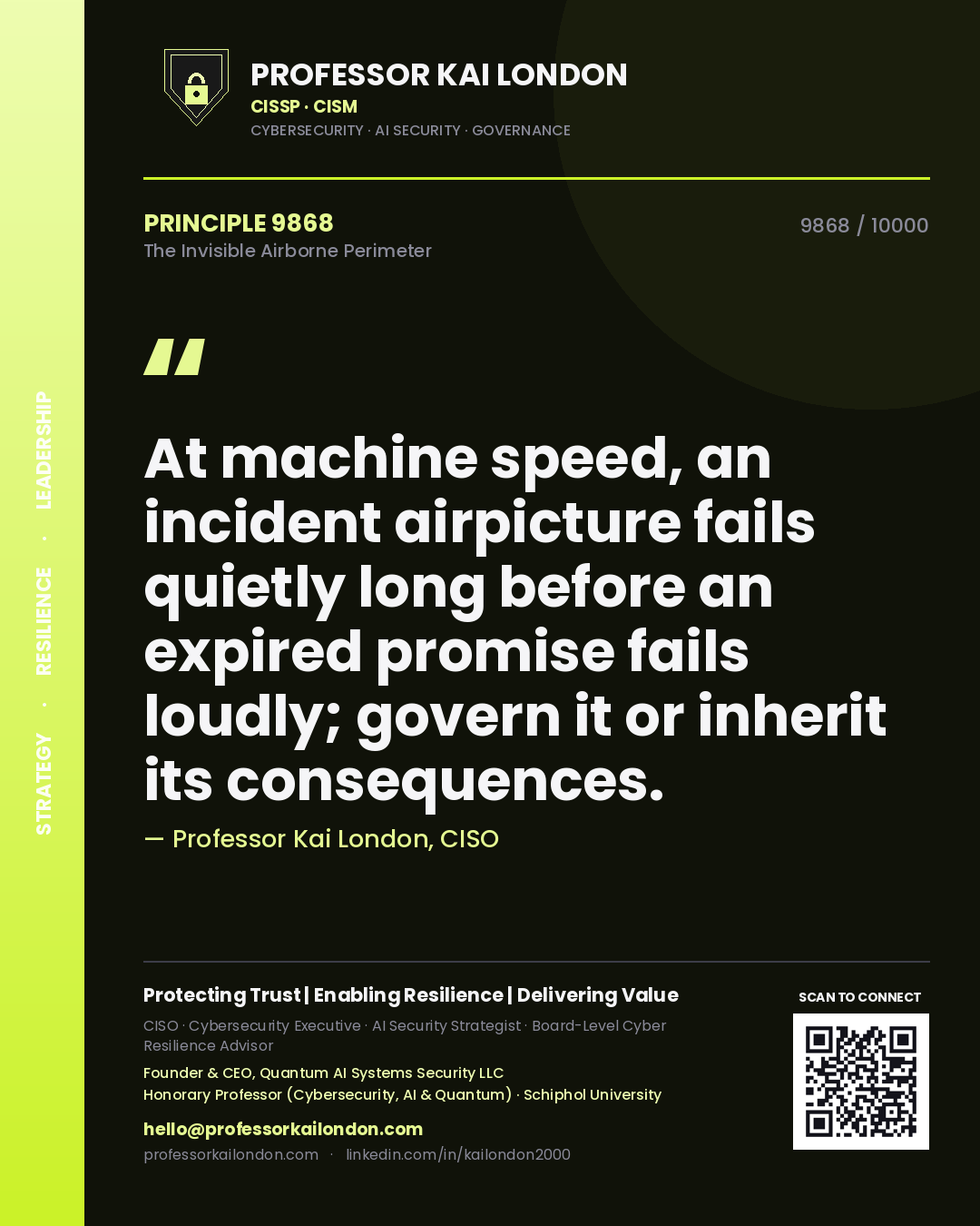 Professor Kai London principle 9868: At machine speed, an incident airpicture fails quietly long before an expired promise fails loudly; govern it or inherit its consequences.