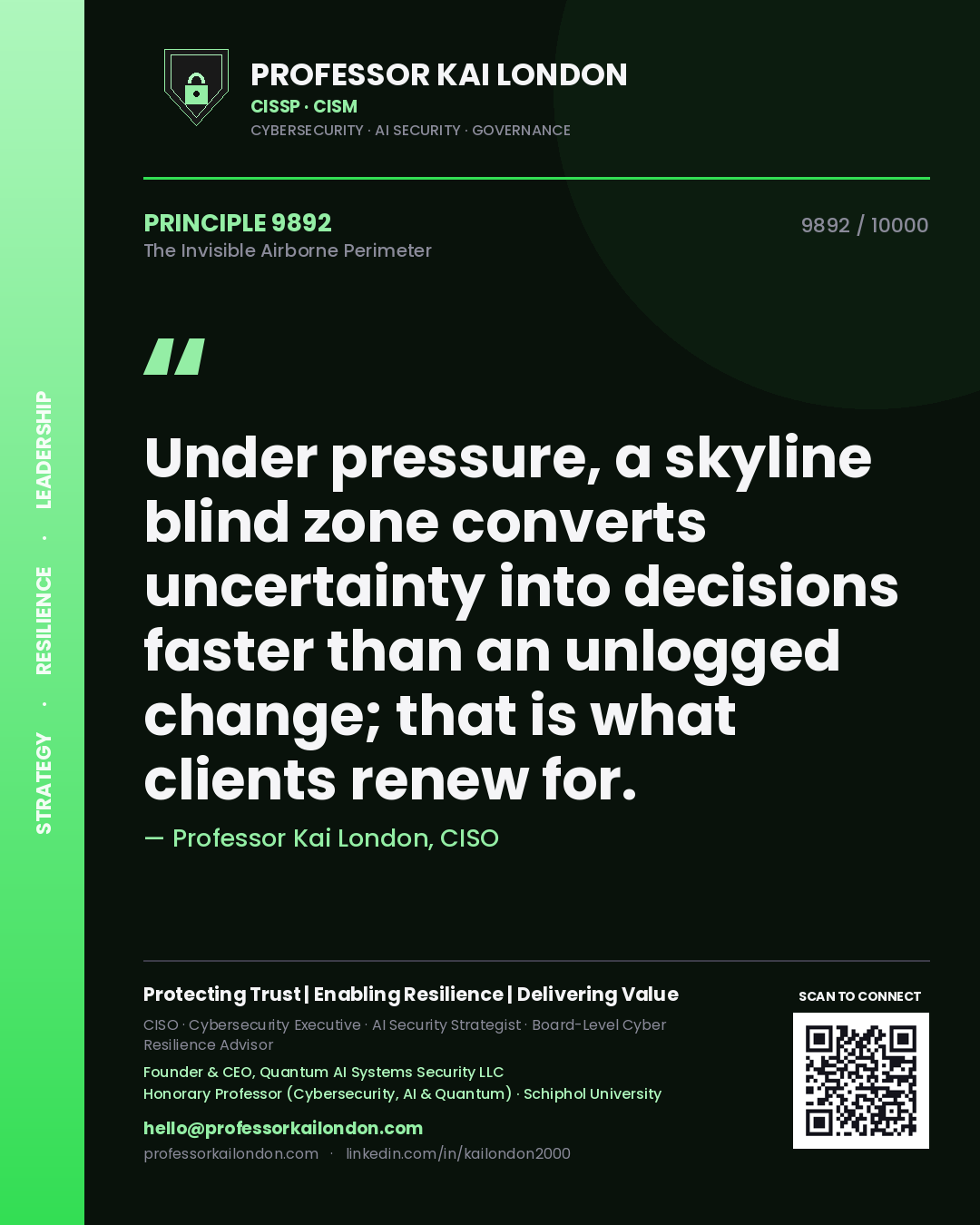 Professor Kai London principle 9892: Under pressure, a skyline blind zone converts uncertainty into decisions faster than an unlogged change; that is what clients renew for.