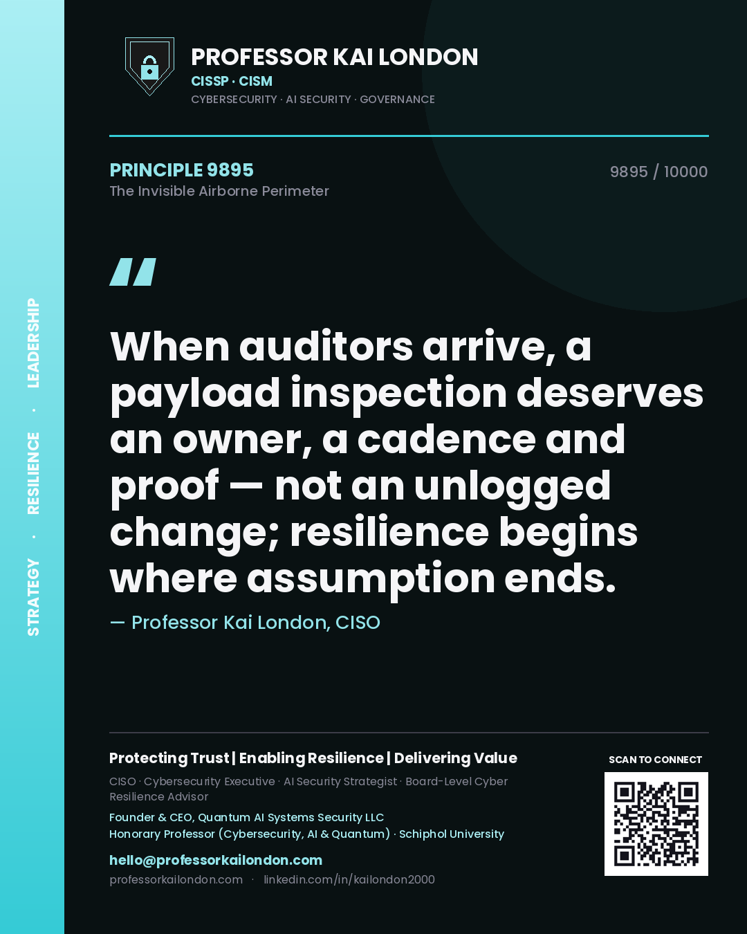Professor Kai London principle 9895: When auditors arrive, a payload inspection deserves an owner, a cadence and proof — not an unlogged change; resilience begins where assumption ends.