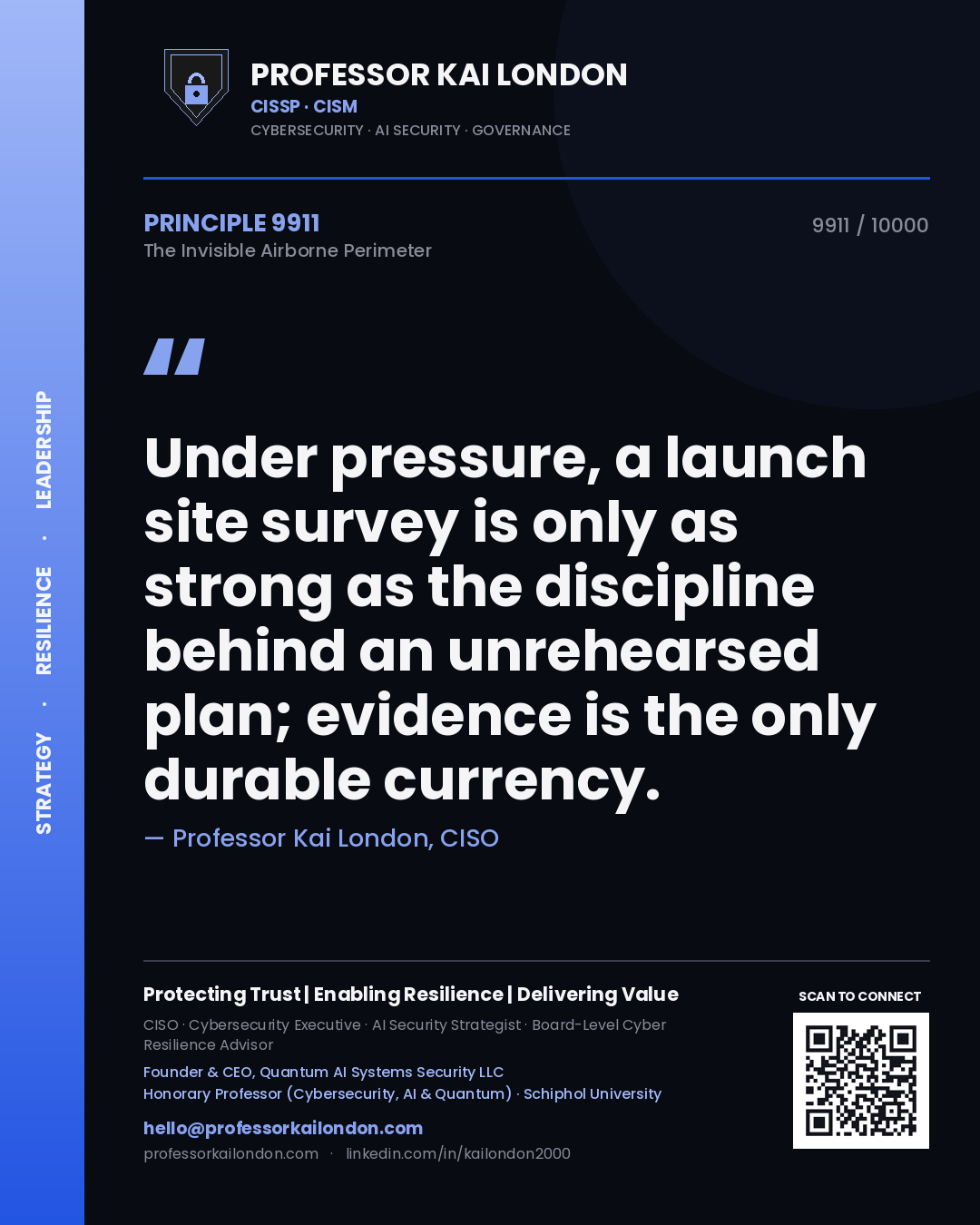 Professor Kai London principle 9911: Under pressure, a launch site survey is only as strong as the discipline behind an unrehearsed plan; evidence is the only durable currency.