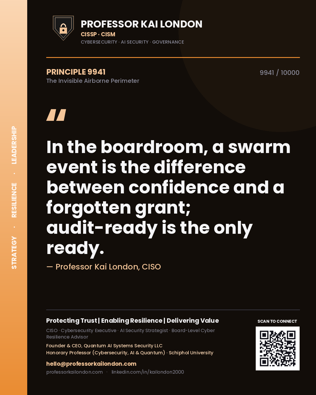 Professor Kai London principle 9941: In the boardroom, a swarm event is the difference between confidence and a forgotten grant; audit-ready is the only ready.