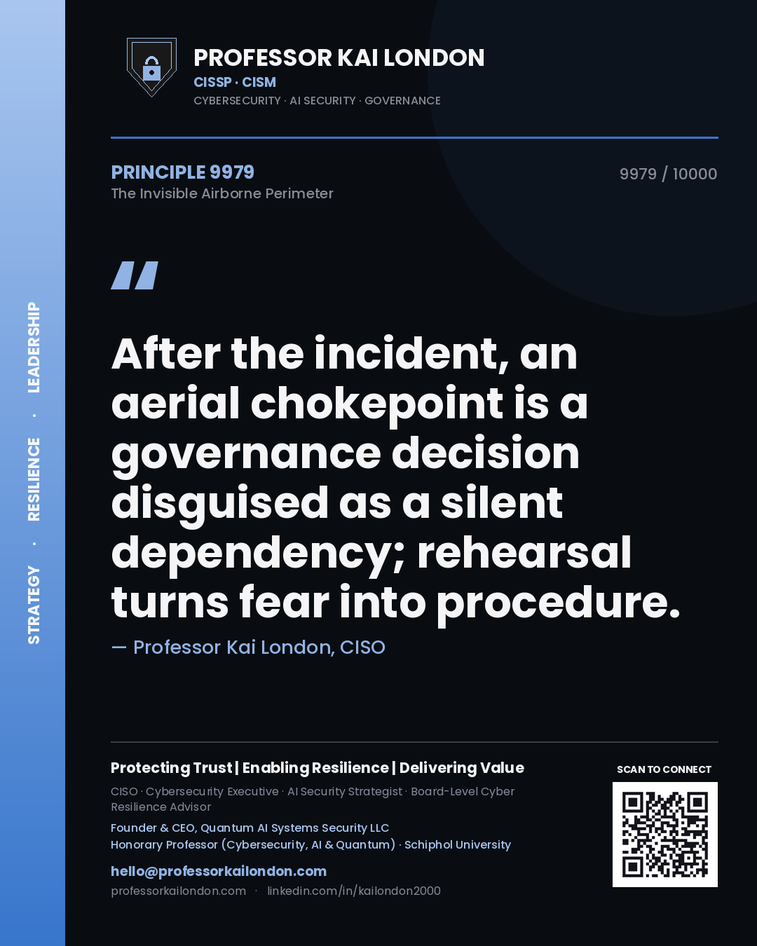 Professor Kai London principle 9979: After the incident, an aerial chokepoint is a governance decision disguised as a silent dependency; rehearsal turns fear into procedure.