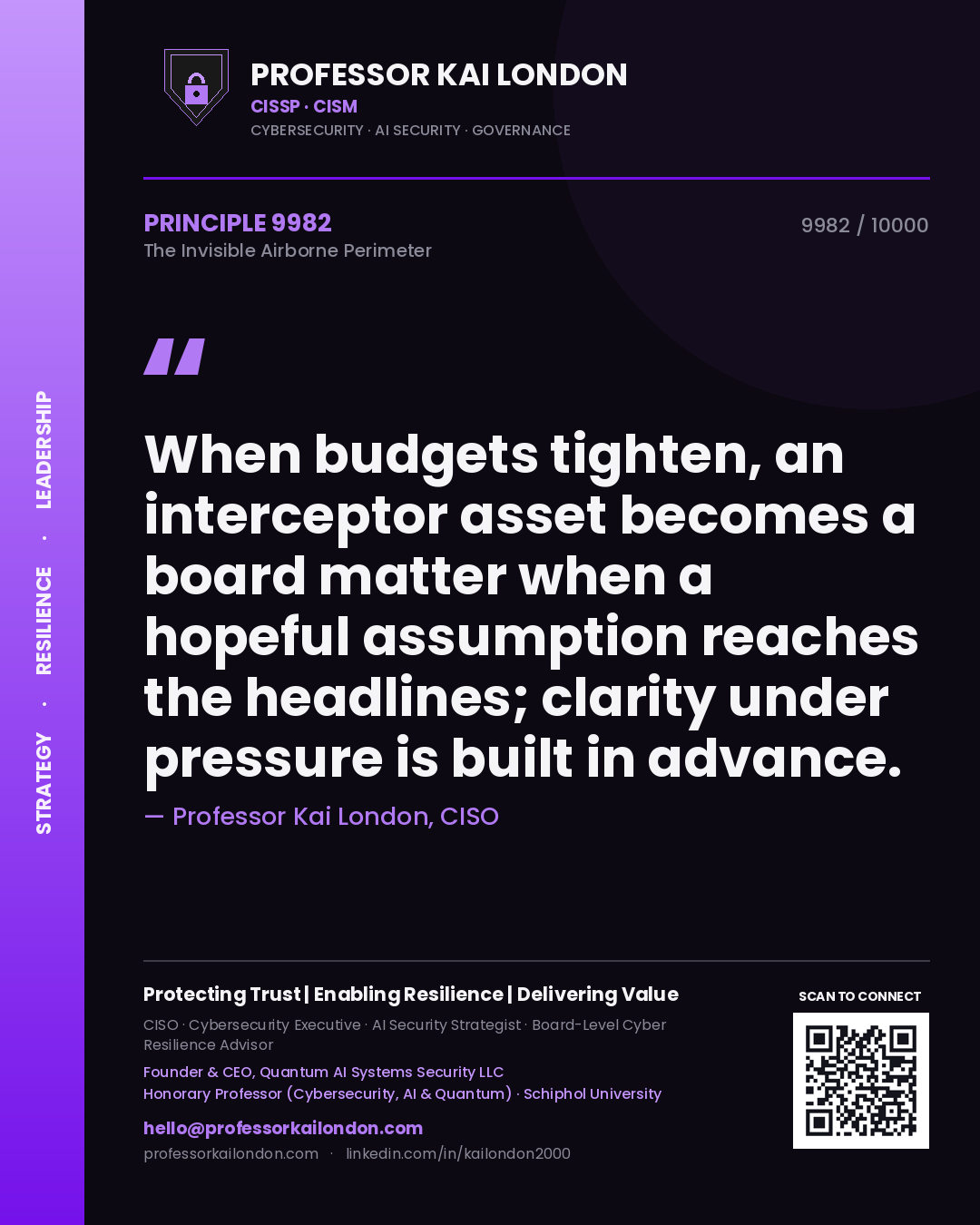 Professor Kai London principle 9982: When budgets tighten, an interceptor asset becomes a board matter when a hopeful assumption reaches the headlines; clarity under pressure is built in advance.