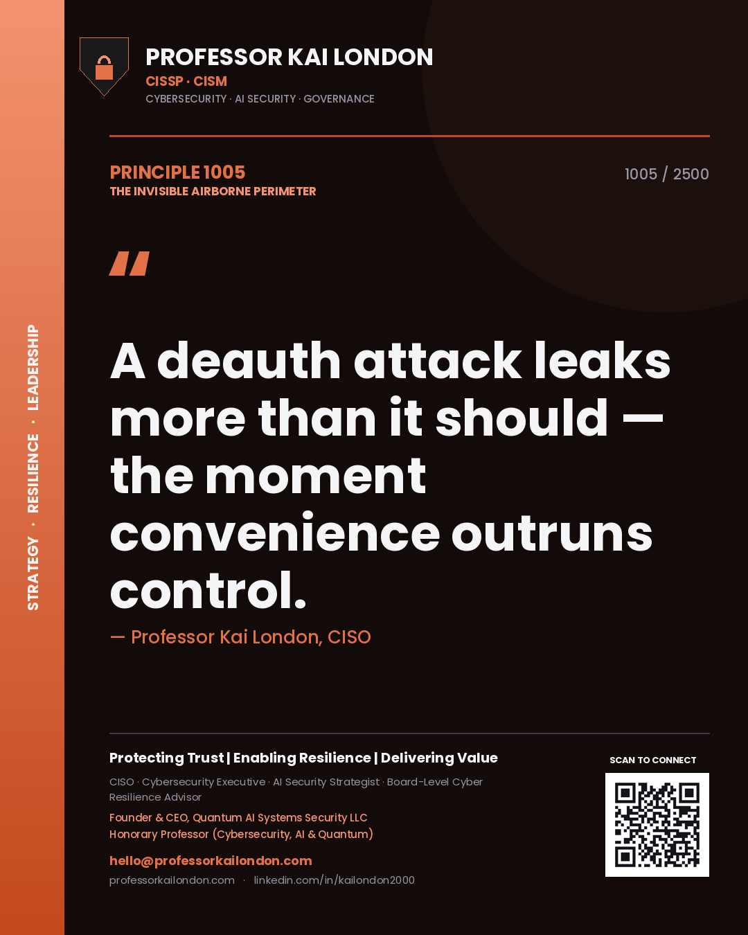Professor Kai London principle 1005: A deauth attack leaks more than it should — the moment convenience outruns control.