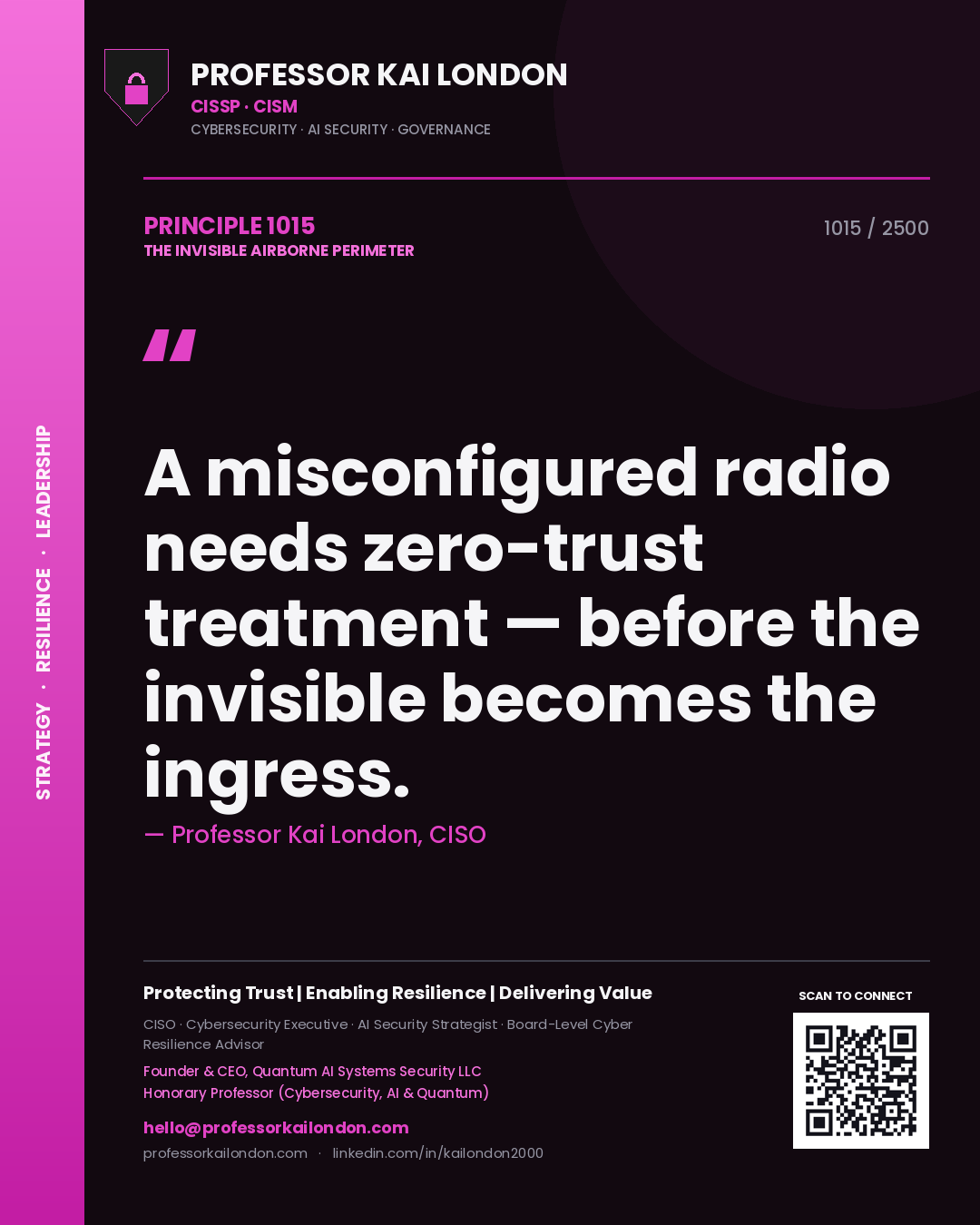 Professor Kai London principle 1015: A misconfigured radio needs zero-trust treatment — before the invisible becomes the ingress.