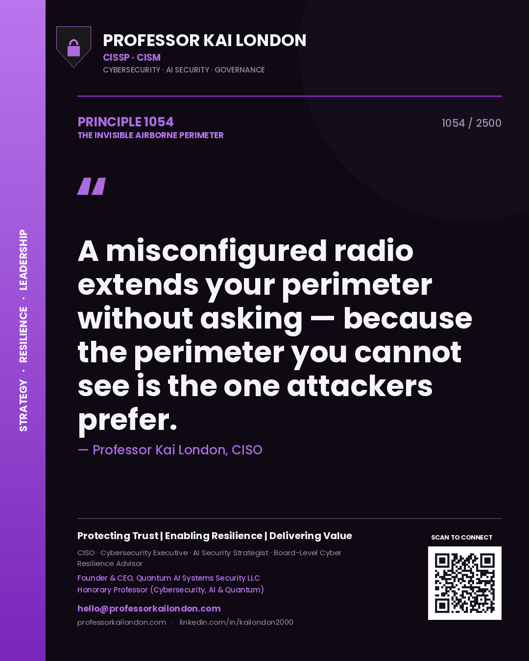 Professor Kai London principle 1054: A misconfigured radio extends your perimeter without asking — because the perimeter you cannot see is the one attackers prefer.