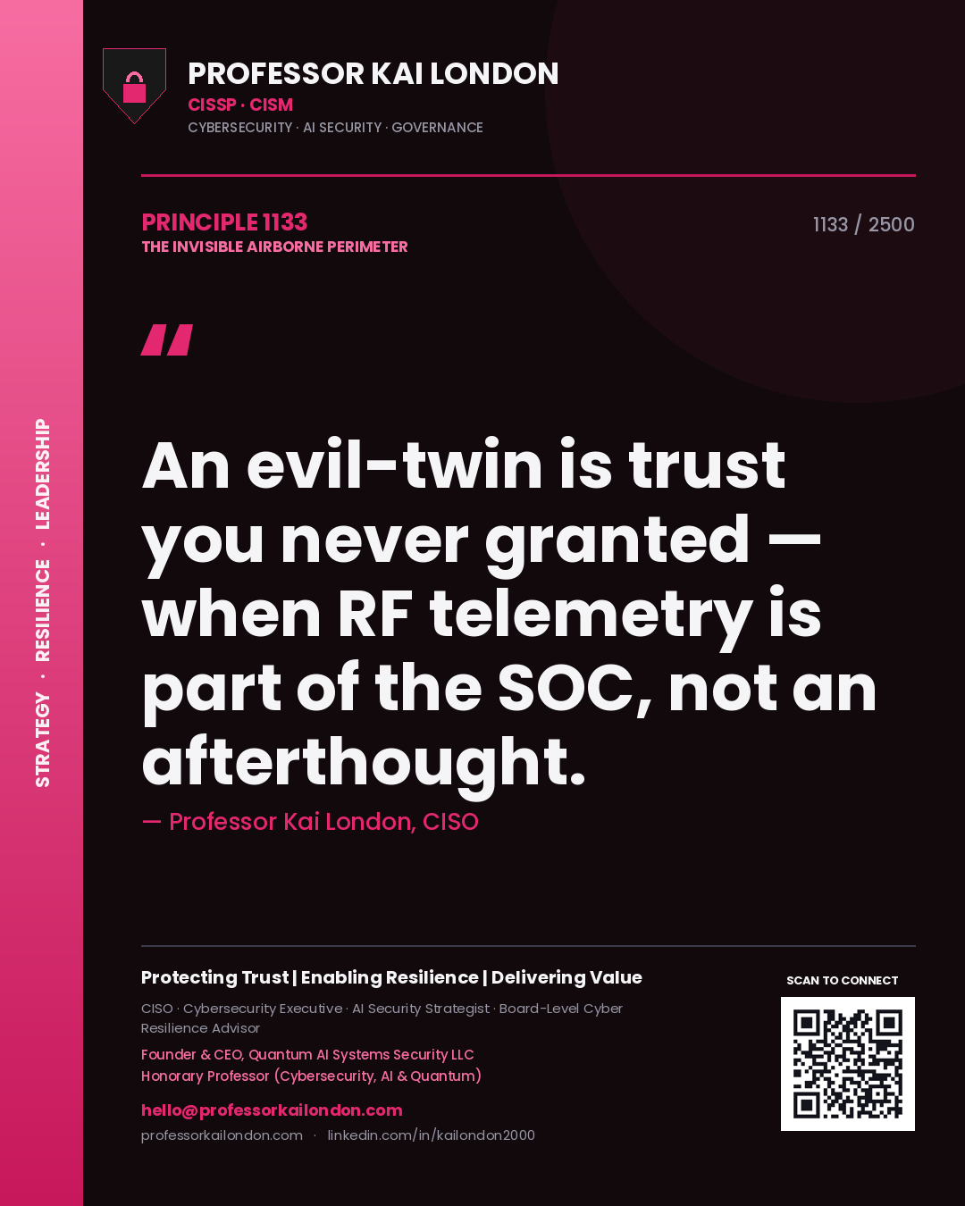 Professor Kai London principle 1133: An evil-twin is trust you never granted — when RF telemetry is part of the SOC, not an afterthought.