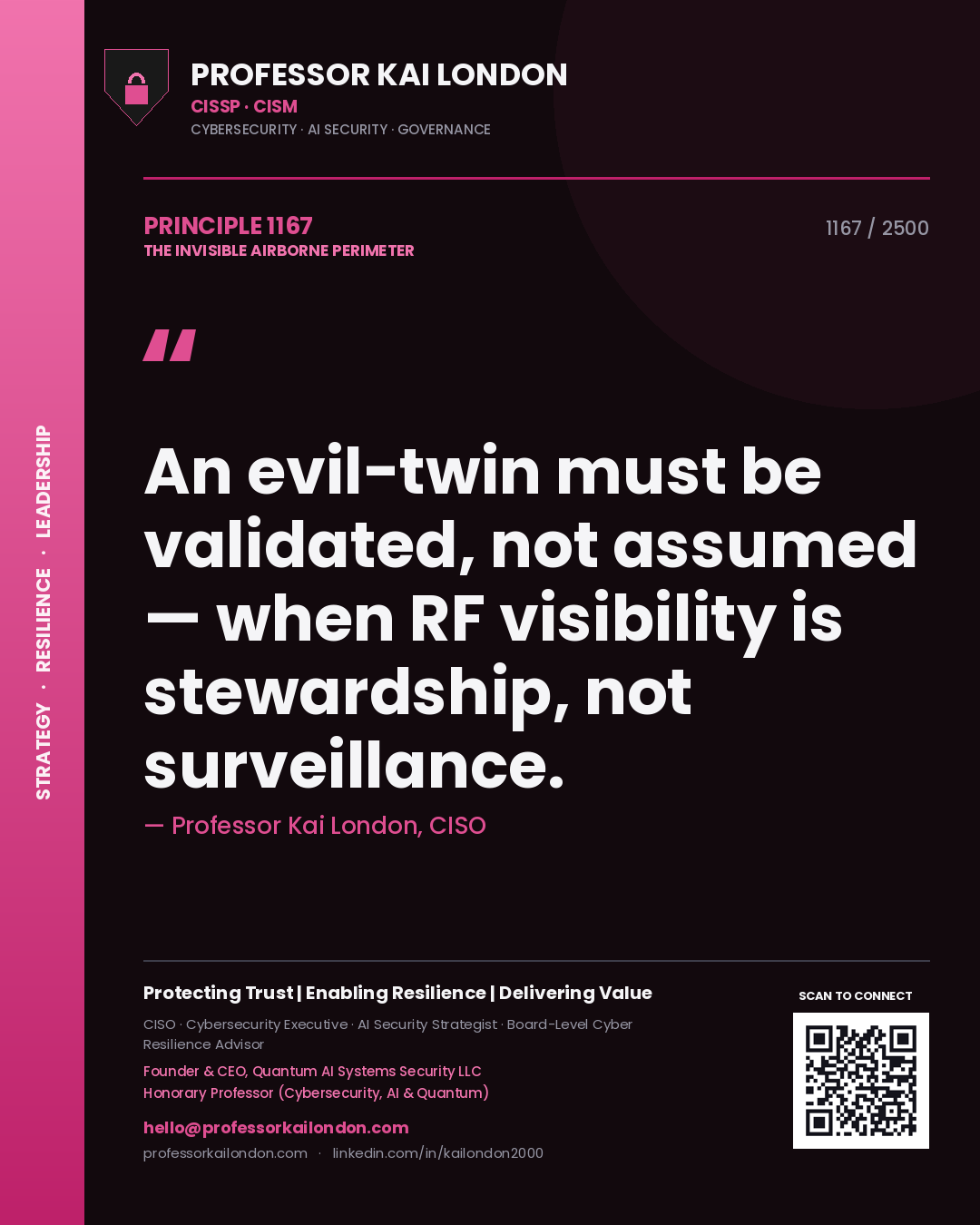 Professor Kai London principle 1167: An evil-twin must be validated, not assumed — when RF visibility is stewardship, not surveillance.