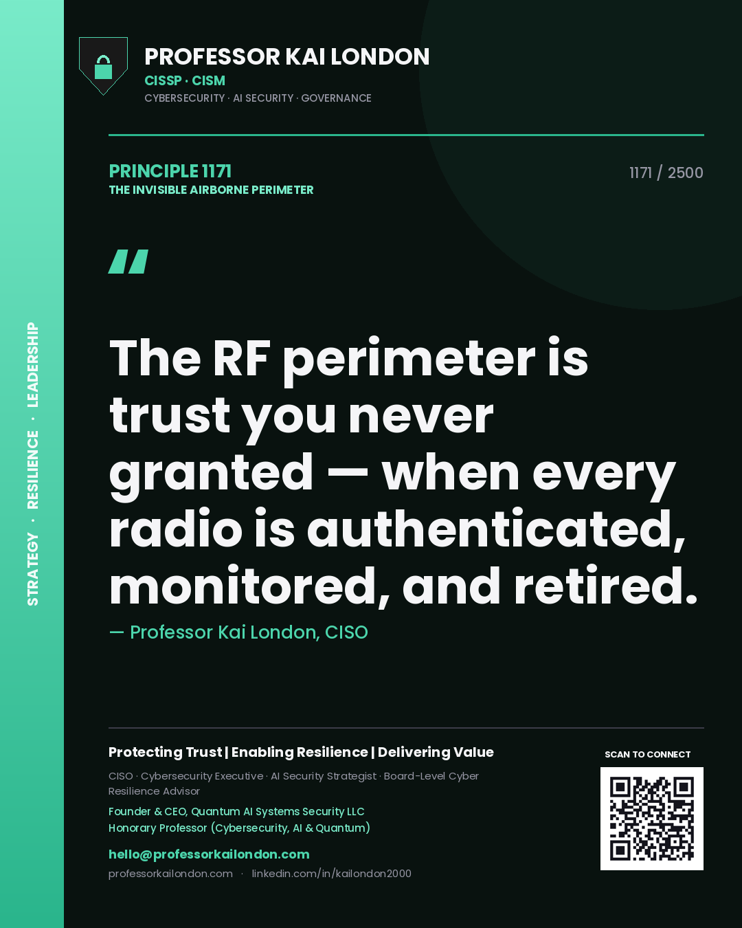 Professor Kai London principle 1171: The RF perimeter is trust you never granted — when every radio is authenticated, monitored, and retired.