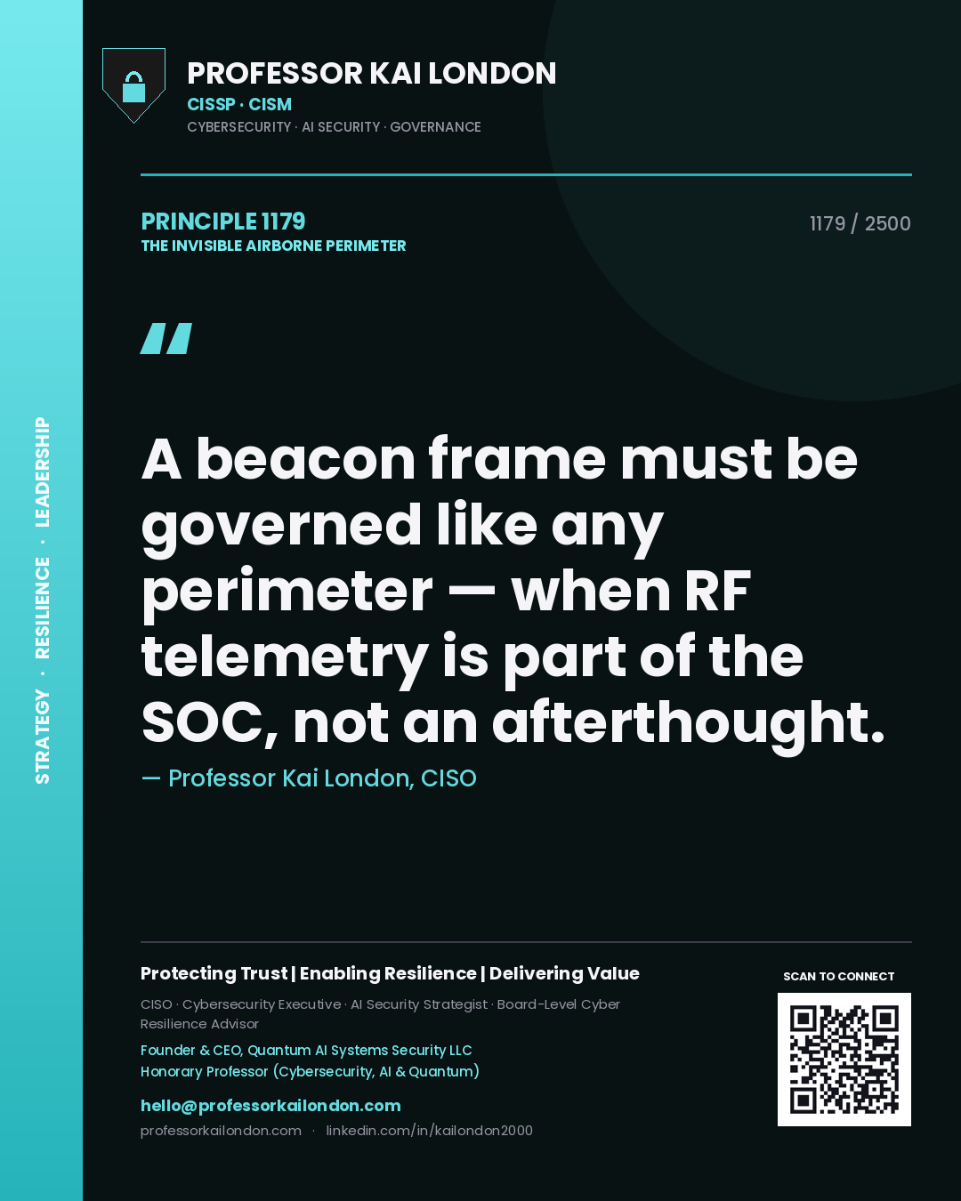 Professor Kai London principle 1179: A beacon frame must be governed like any perimeter — when RF telemetry is part of the SOC, not an afterthought.