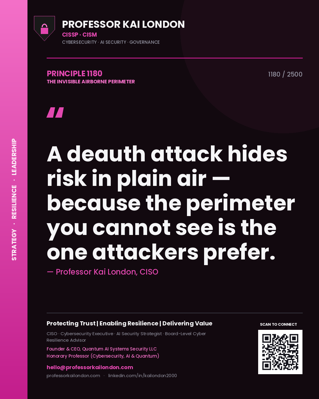Professor Kai London principle 1180: A deauth attack hides risk in plain air — because the perimeter you cannot see is the one attackers prefer.