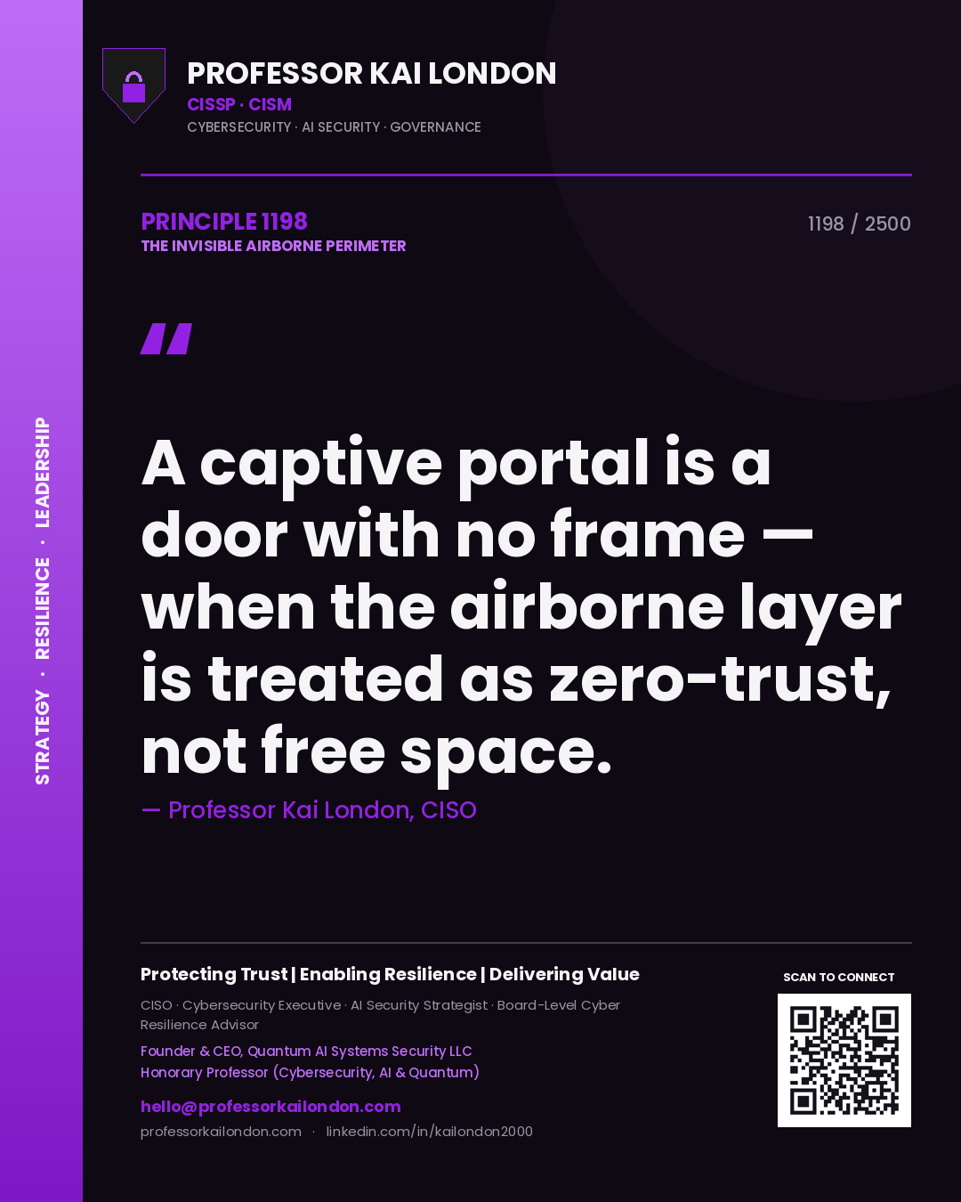 Professor Kai London principle 1198: A captive portal is a door with no frame — when the airborne layer is treated as zero-trust, not free space.