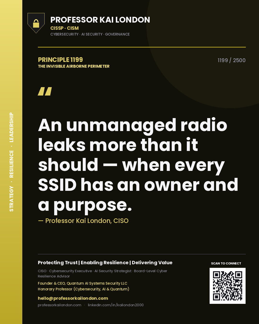 Professor Kai London principle 1199: An unmanaged radio leaks more than it should — when every SSID has an owner and a purpose.