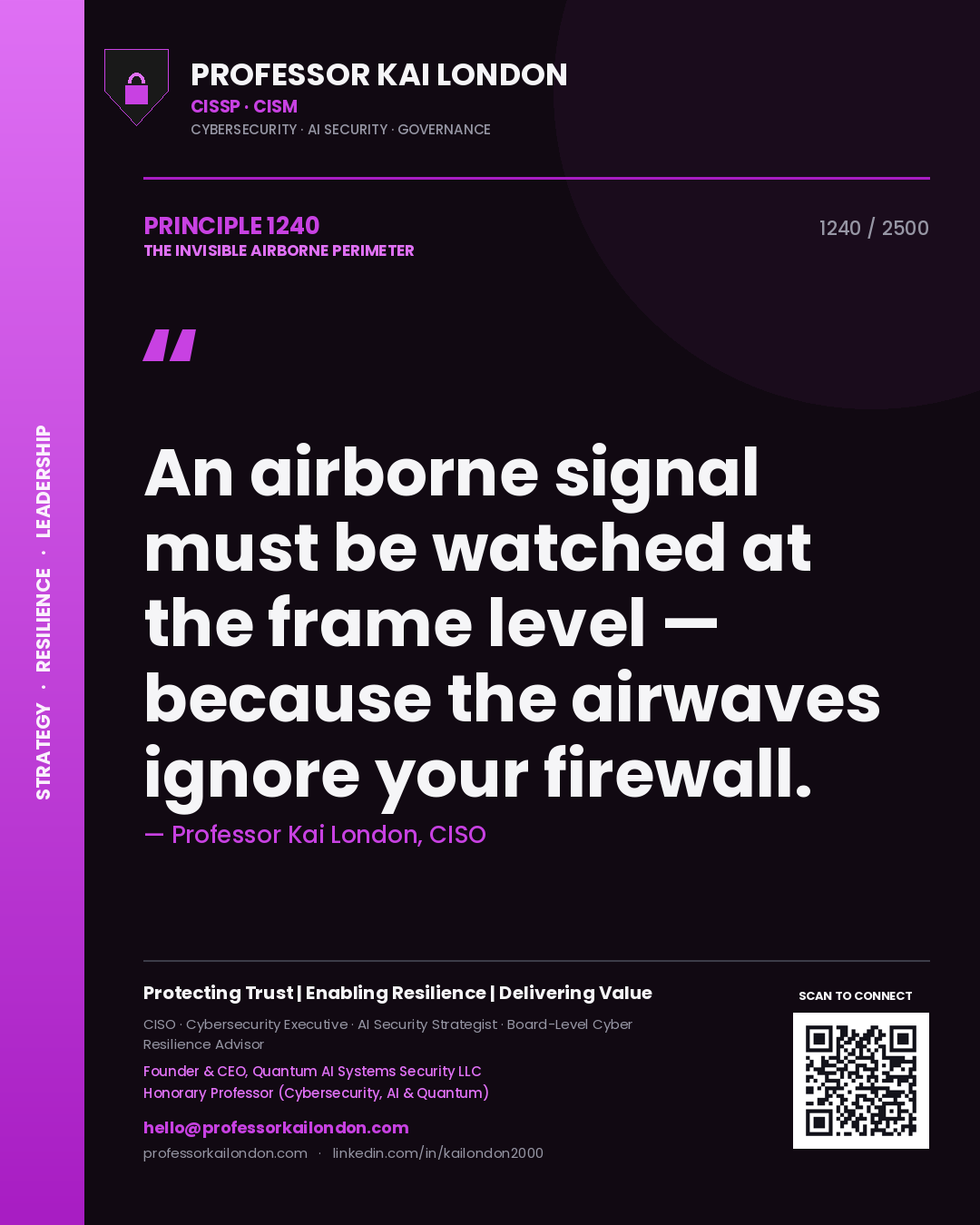 Professor Kai London principle 1240: An airborne signal must be watched at the frame level — because the airwaves ignore your firewall.
