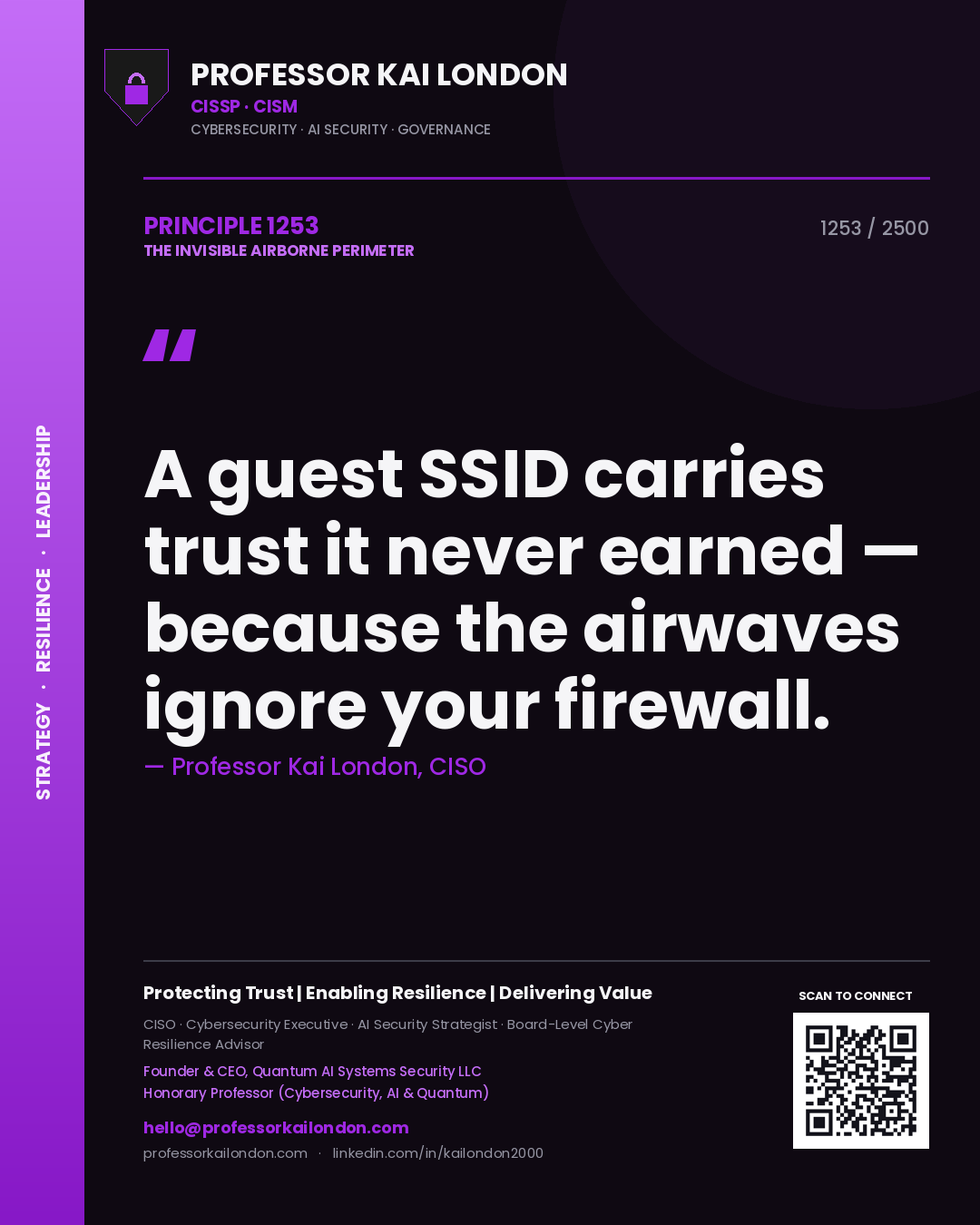 Professor Kai London principle 1253: A guest SSID carries trust it never earned — because the airwaves ignore your firewall.