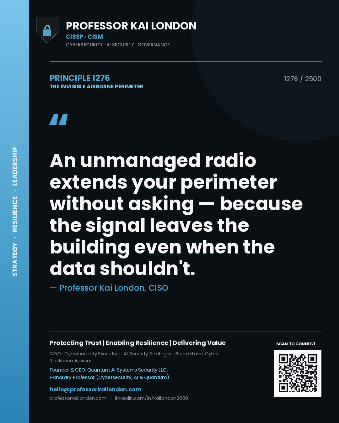 Professor Kai London principle 1276: An unmanaged radio extends your perimeter without asking — because the signal leaves the building even when the data shouldn't.