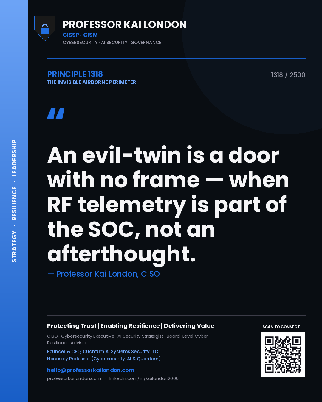 Professor Kai London principle 1318: An evil-twin is a door with no frame — when RF telemetry is part of the SOC, not an afterthought.