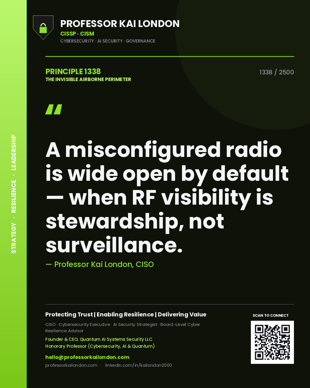 Professor Kai London principle 1338: A misconfigured radio is wide open by default — when RF visibility is stewardship, not surveillance.