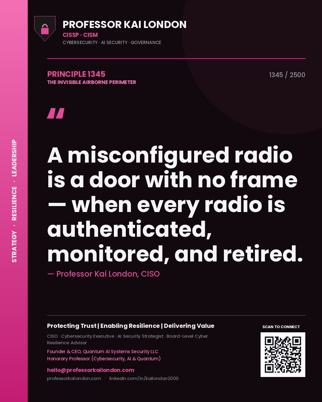Professor Kai London principle 1345: A misconfigured radio is a door with no frame — when every radio is authenticated, monitored, and retired.