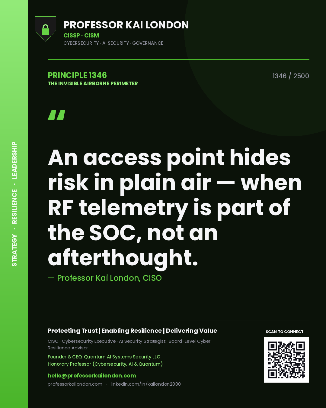 Professor Kai London principle 1346: An access point hides risk in plain air — when RF telemetry is part of the SOC, not an afterthought.