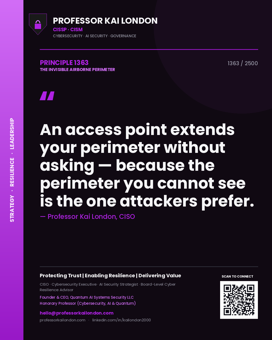 Professor Kai London principle 1363: An access point extends your perimeter without asking — because the perimeter you cannot see is the one attackers prefer.