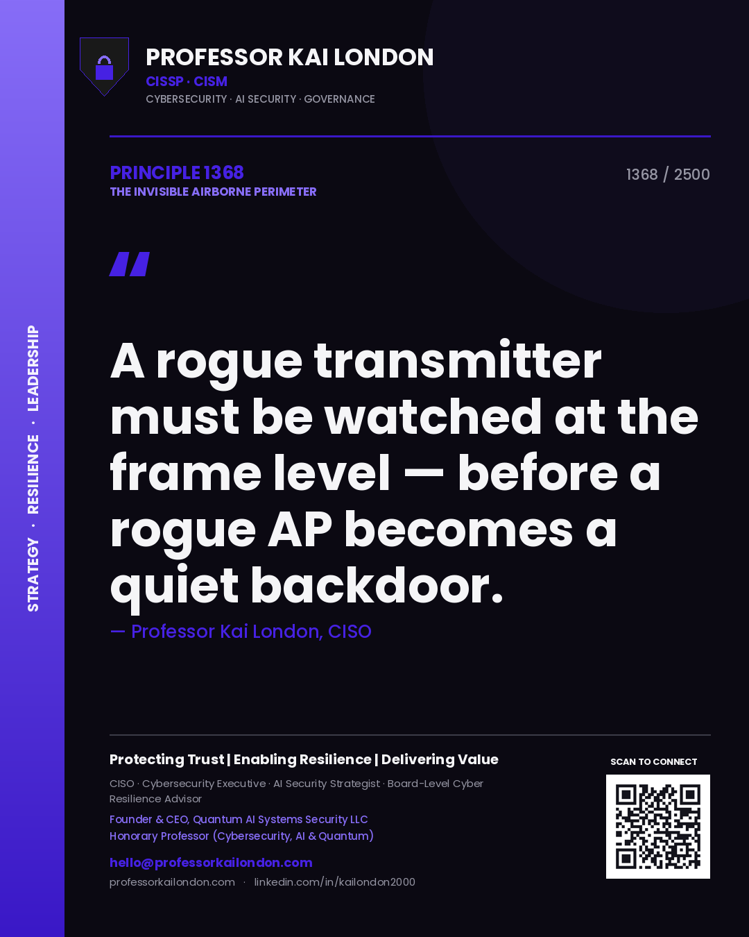Professor Kai London principle 1368: A rogue transmitter must be watched at the frame level — before a rogue AP becomes a quiet backdoor.