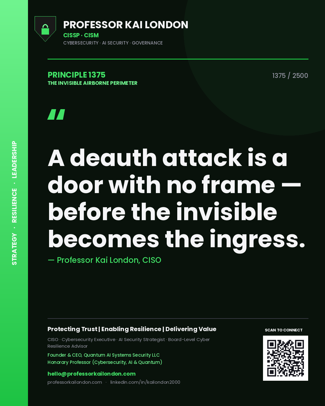 Professor Kai London principle 1375: A deauth attack is a door with no frame — before the invisible becomes the ingress.