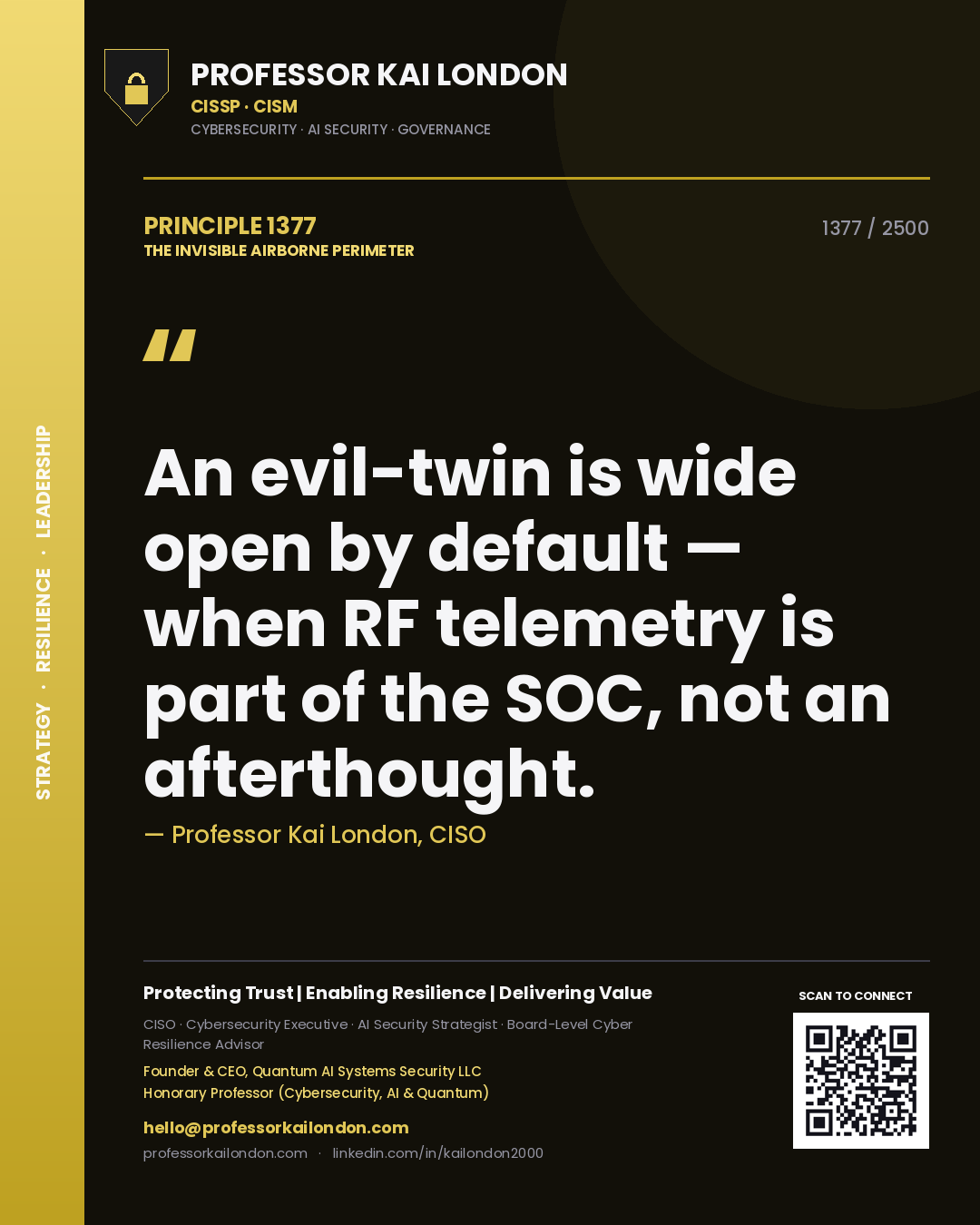 Professor Kai London principle 1377: An evil-twin is wide open by default — when RF telemetry is part of the SOC, not an afterthought.
