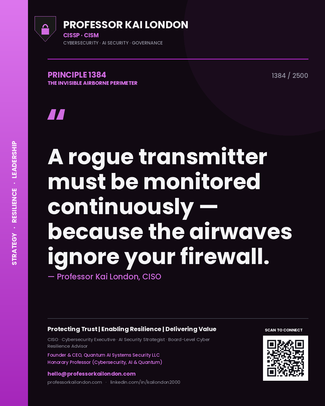 Professor Kai London principle 1384: A rogue transmitter must be monitored continuously — because the airwaves ignore your firewall.