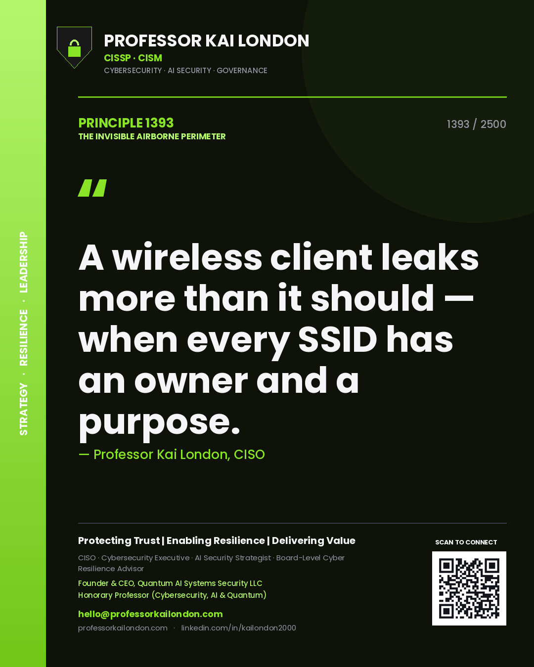 Professor Kai London principle 1393: A wireless client leaks more than it should — when every SSID has an owner and a purpose.