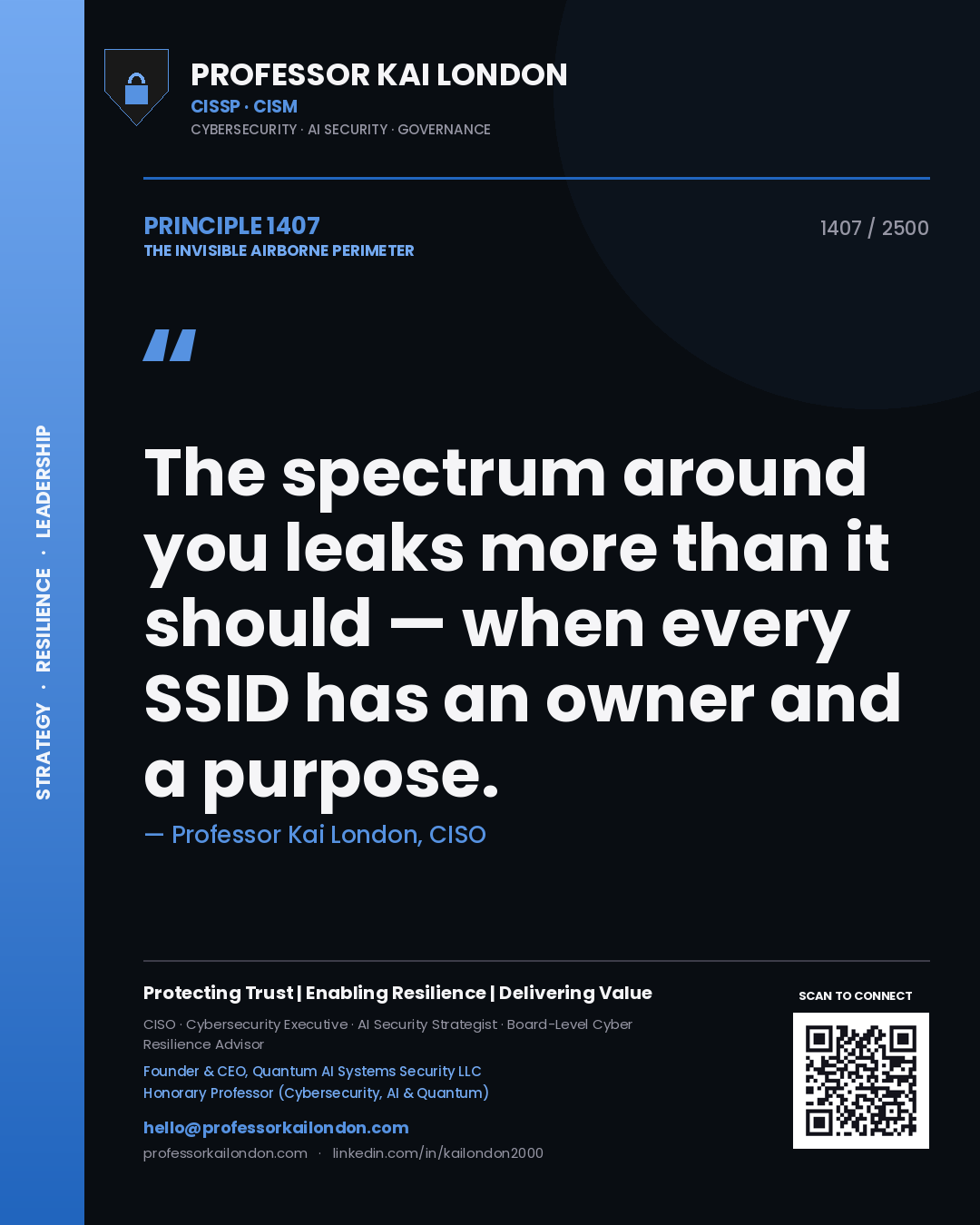 Professor Kai London principle 1407: The spectrum around you leaks more than it should — when every SSID has an owner and a purpose.