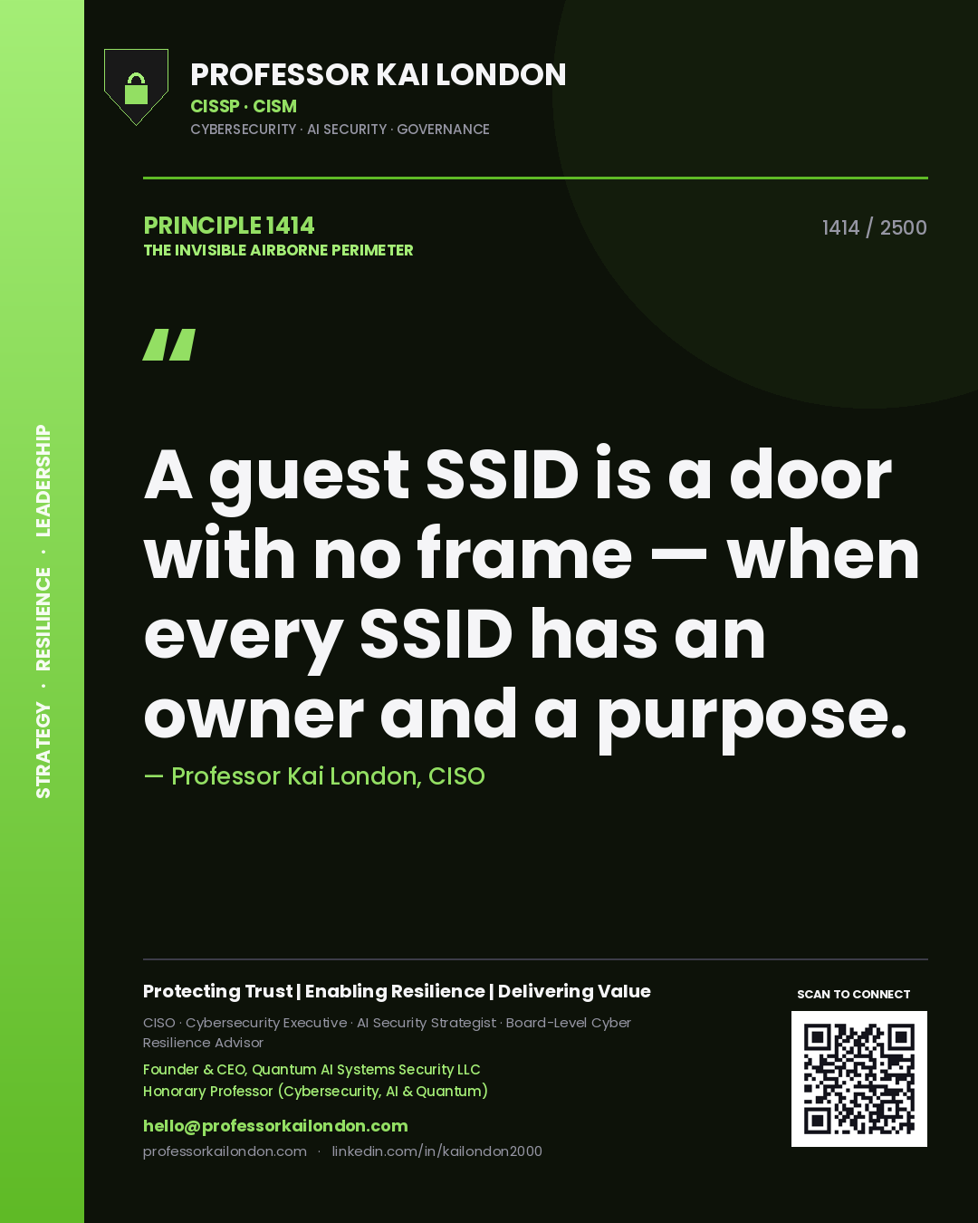 Professor Kai London principle 1414: A guest SSID is a door with no frame — when every SSID has an owner and a purpose.