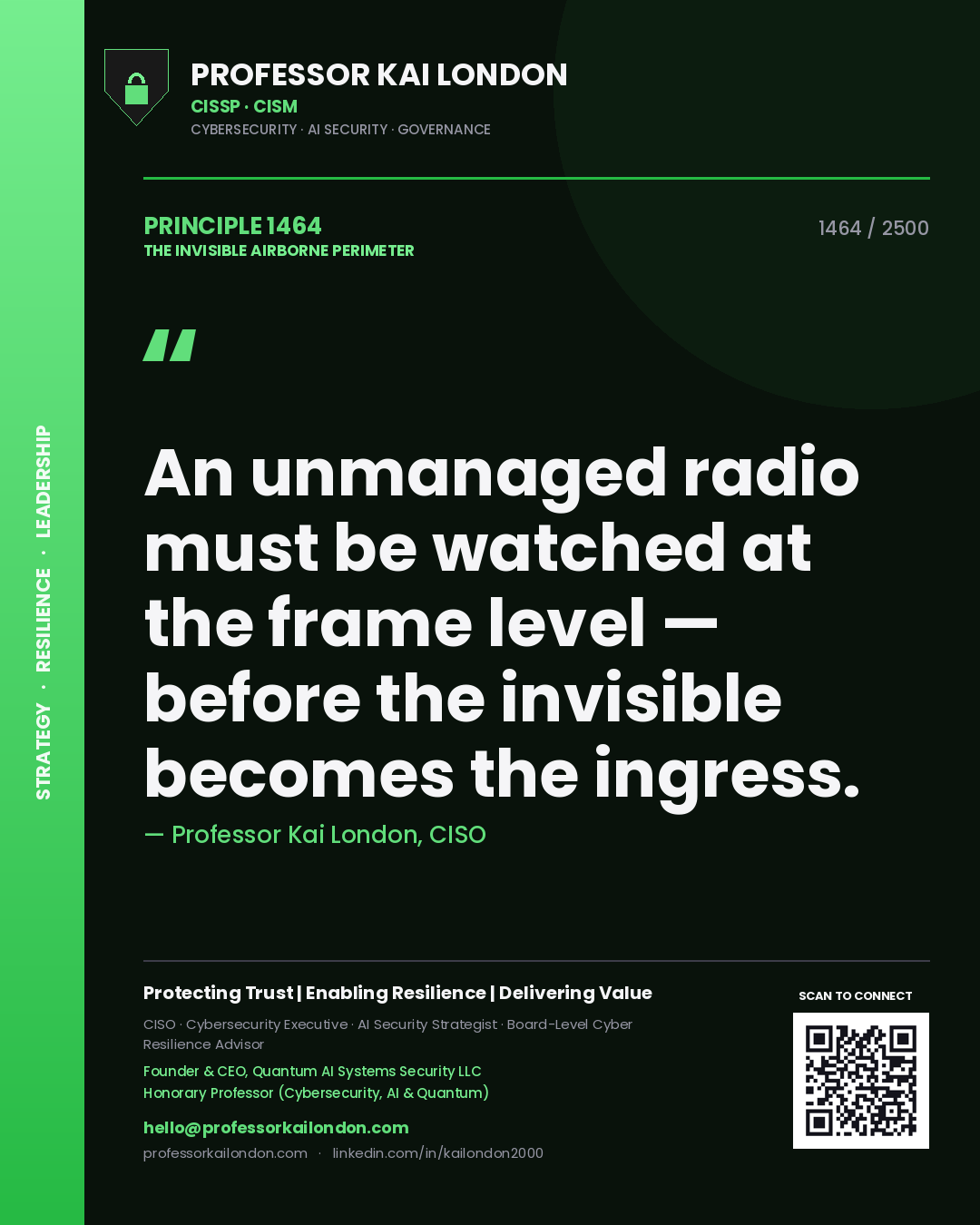 Professor Kai London principle 1464: An unmanaged radio must be watched at the frame level — before the invisible becomes the ingress.