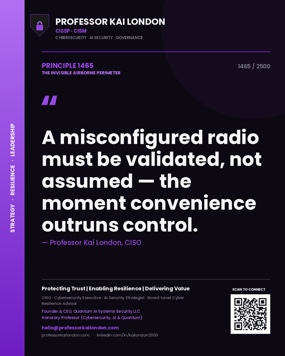 Professor Kai London principle 1465: A misconfigured radio must be validated, not assumed — the moment convenience outruns control.