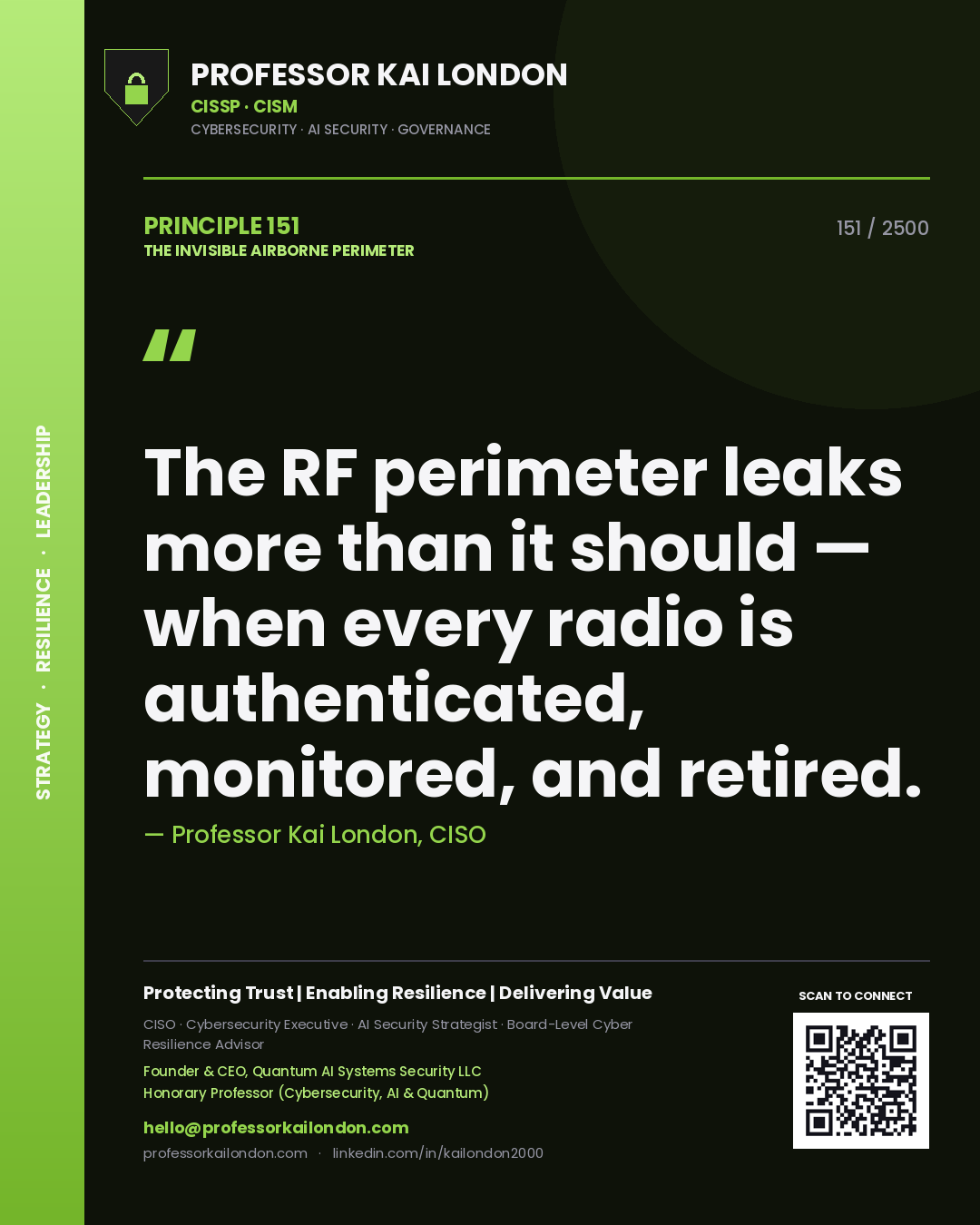 Professor Kai London principle 151: The RF perimeter leaks more than it should — when every radio is authenticated, monitored, and retired.
