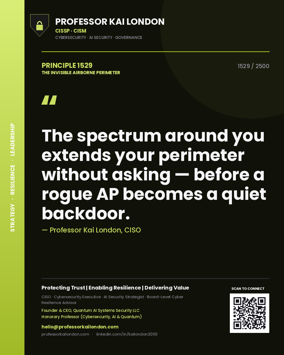 Professor Kai London principle 1529: The spectrum around you extends your perimeter without asking — before a rogue AP becomes a quiet backdoor.