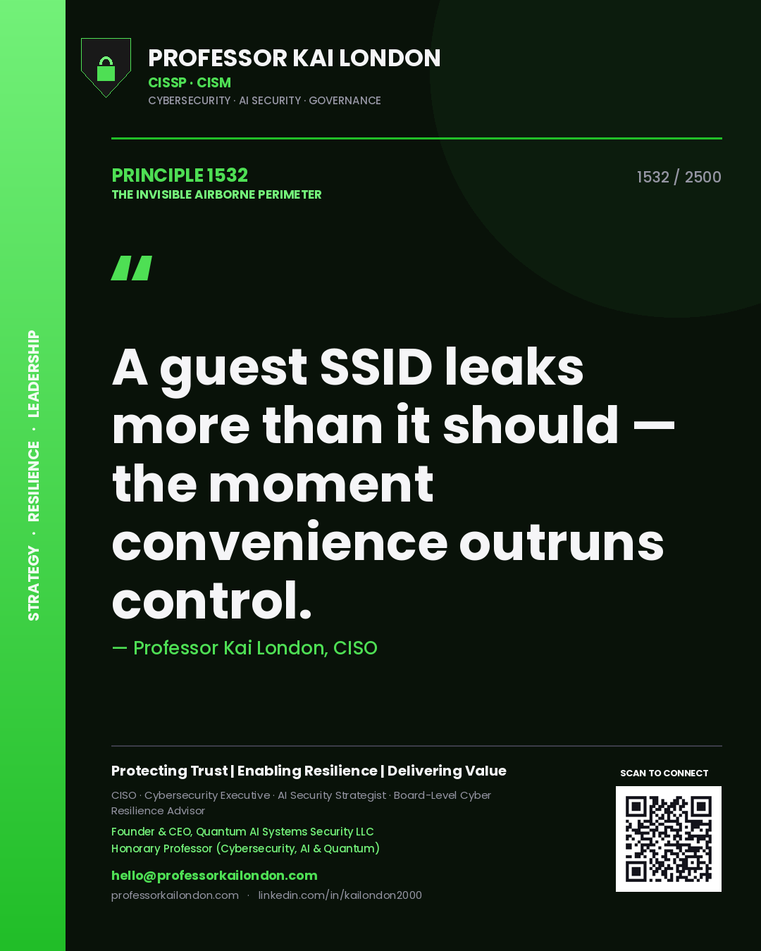 Professor Kai London principle 1532: A guest SSID leaks more than it should — the moment convenience outruns control.