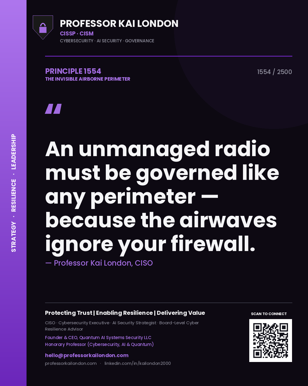 Professor Kai London principle 1554: An unmanaged radio must be governed like any perimeter — because the airwaves ignore your firewall.