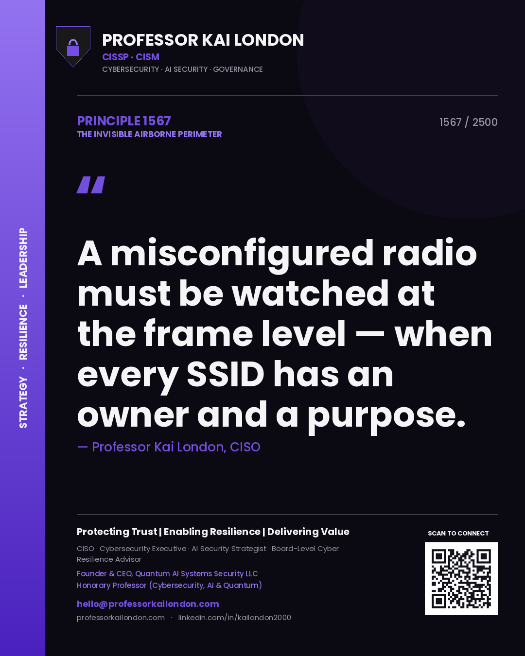 Professor Kai London principle 1567: A misconfigured radio must be watched at the frame level — when every SSID has an owner and a purpose.