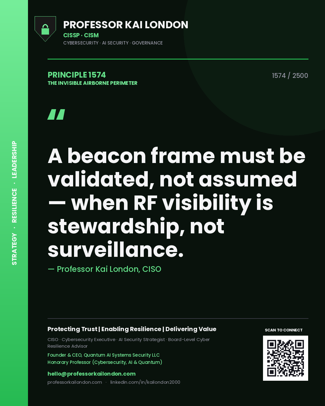 Professor Kai London principle 1574: A beacon frame must be validated, not assumed — when RF visibility is stewardship, not surveillance.