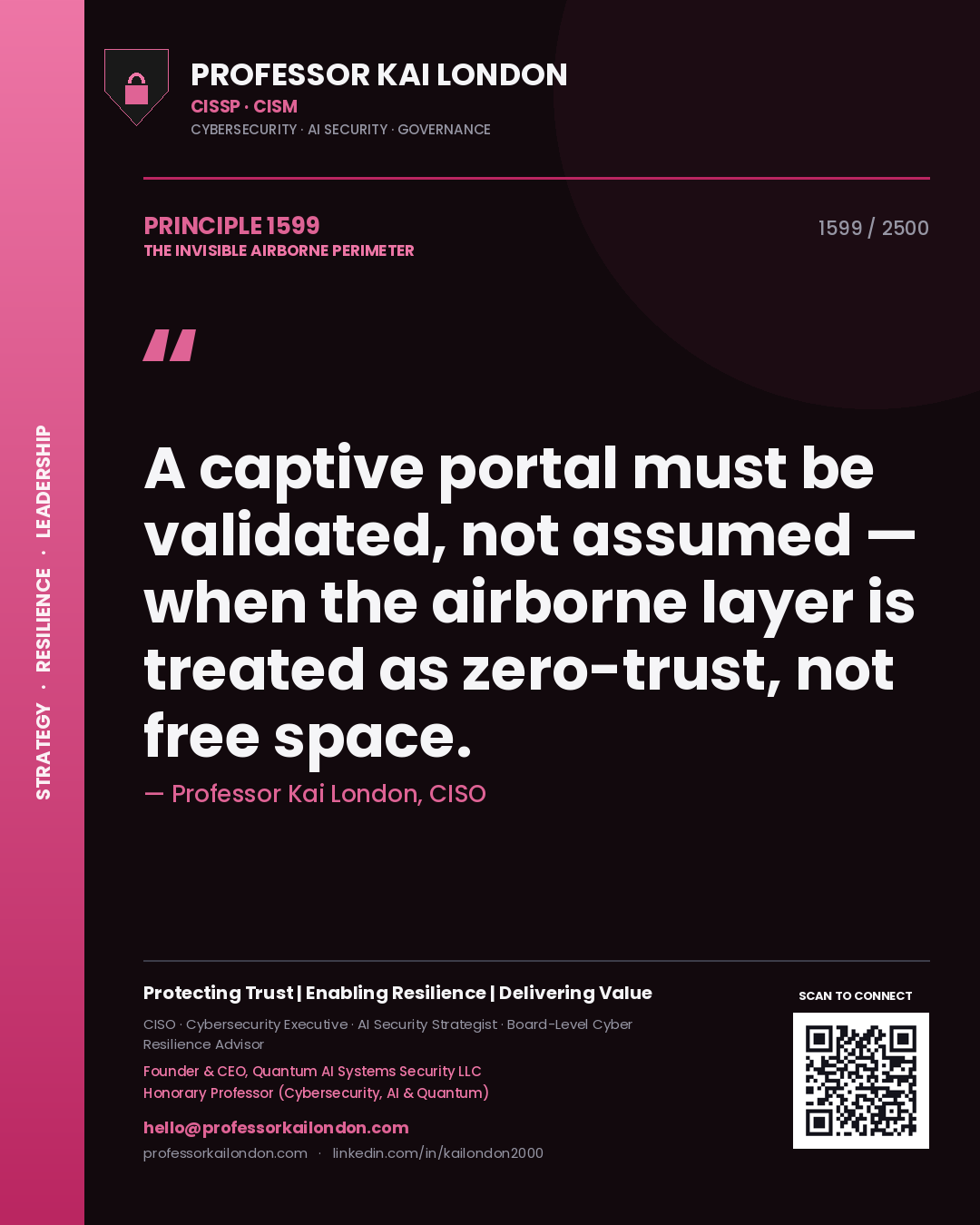 Professor Kai London principle 1599: A captive portal must be validated, not assumed — when the airborne layer is treated as zero-trust, not free space.