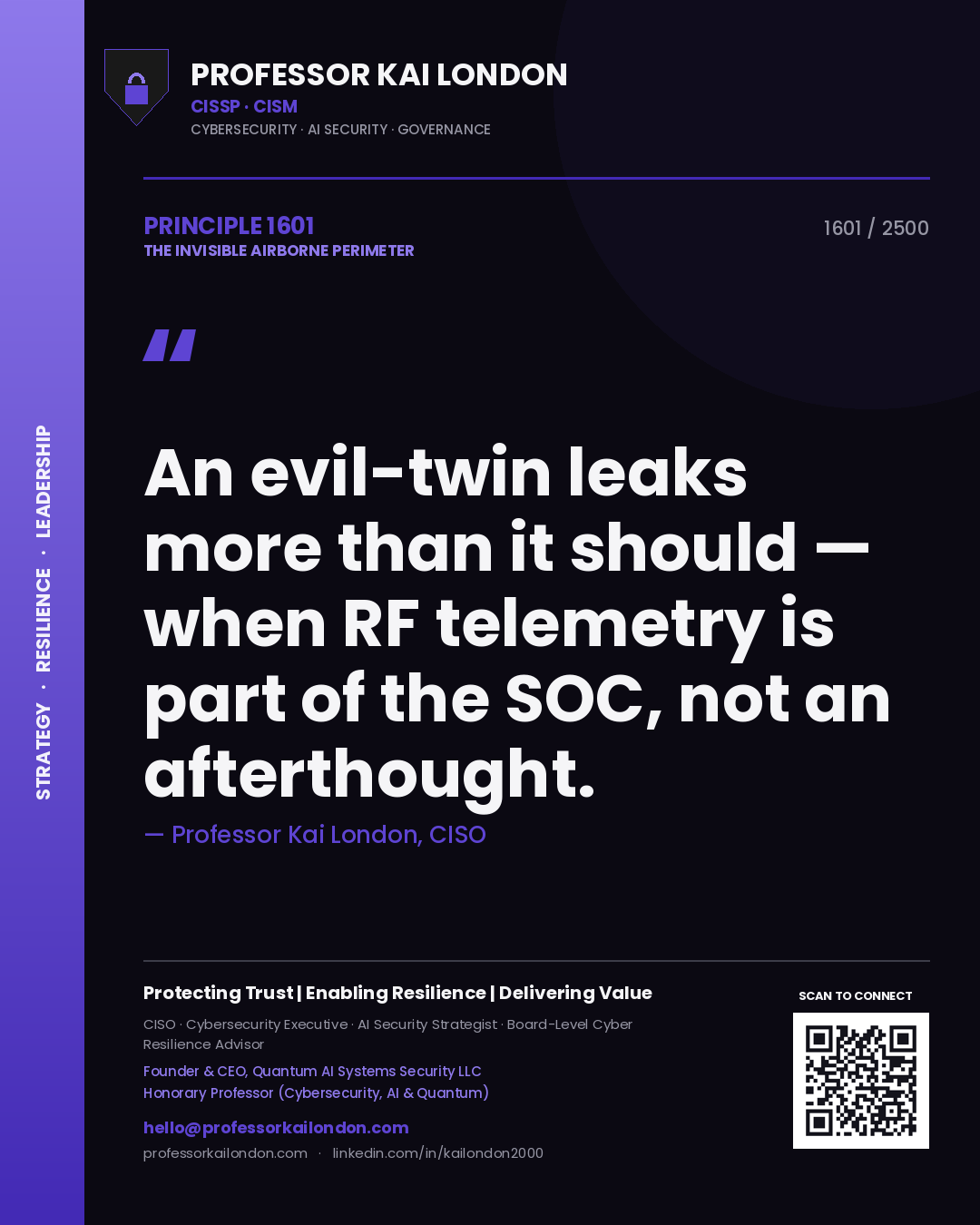 Professor Kai London principle 1601: An evil-twin leaks more than it should — when RF telemetry is part of the SOC, not an afterthought.