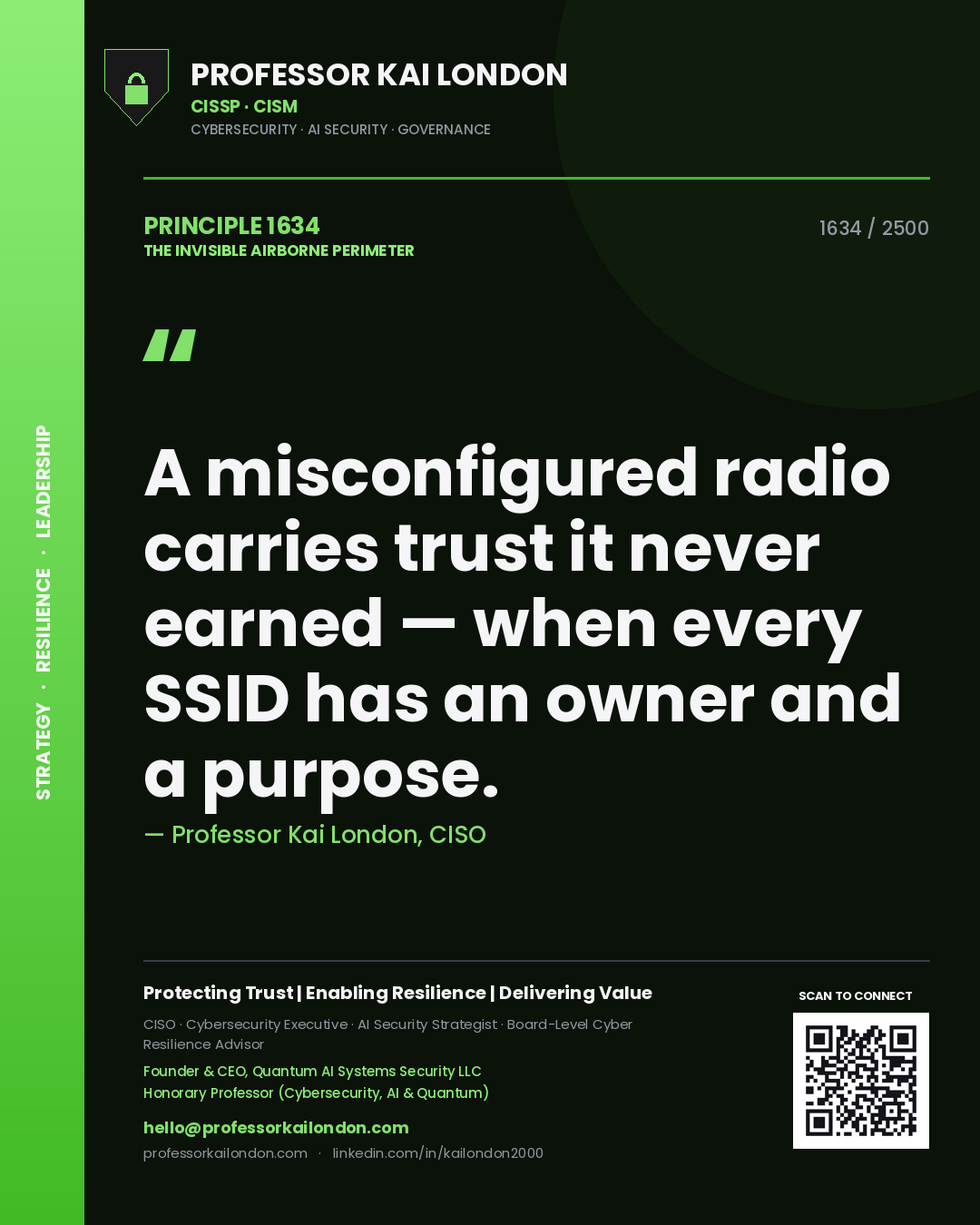 Professor Kai London principle 1634: A misconfigured radio carries trust it never earned — when every SSID has an owner and a purpose.
