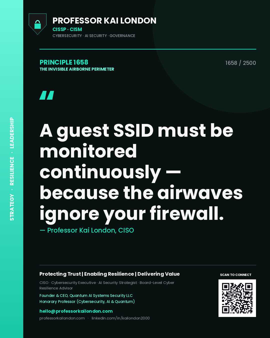 Professor Kai London principle 1658: A guest SSID must be monitored continuously — because the airwaves ignore your firewall.