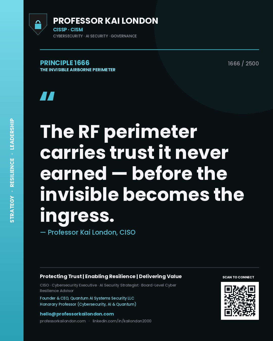 Professor Kai London principle 1666: The RF perimeter carries trust it never earned — before the invisible becomes the ingress.