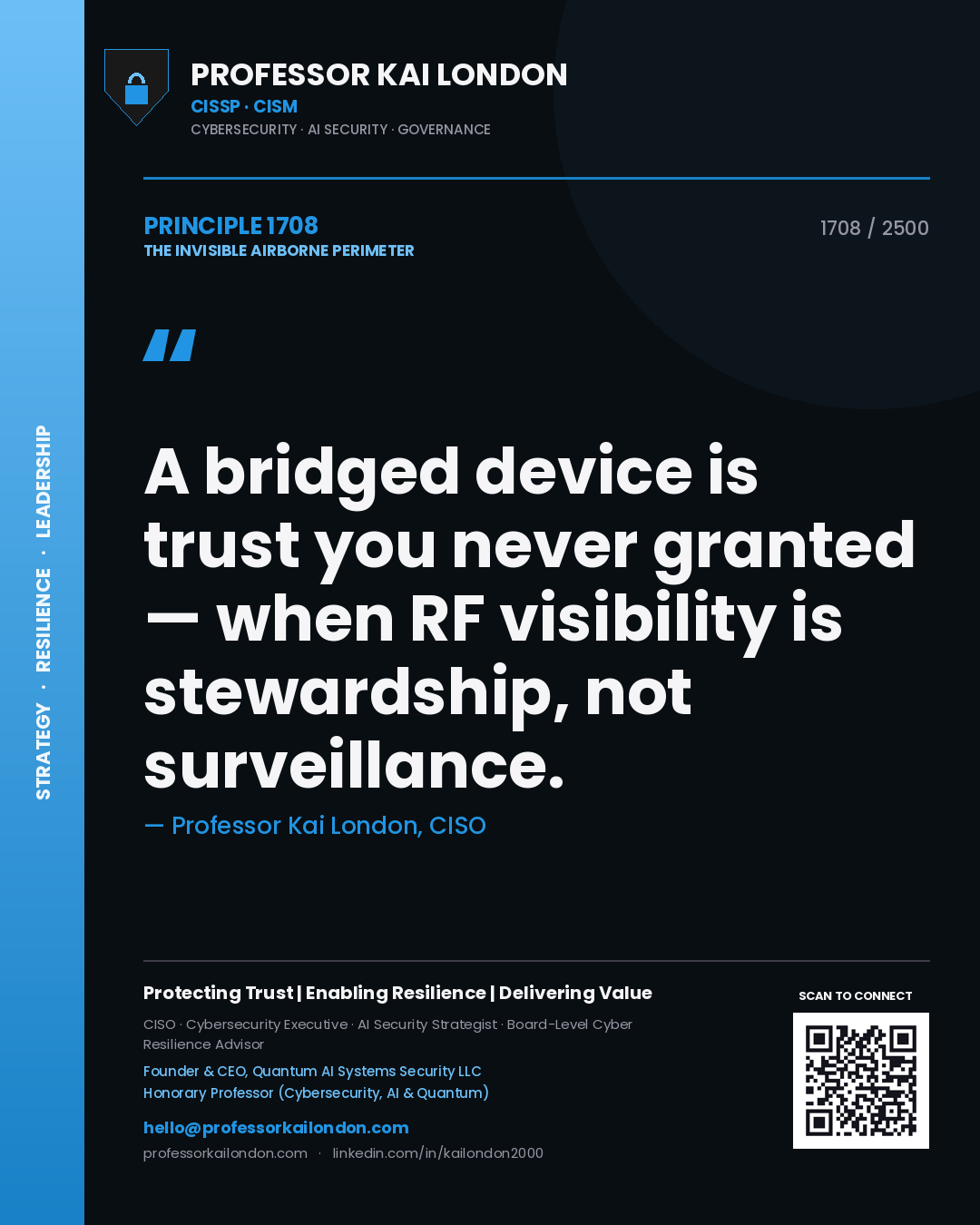 Professor Kai London principle 1708: A bridged device is trust you never granted — when RF visibility is stewardship, not surveillance.
